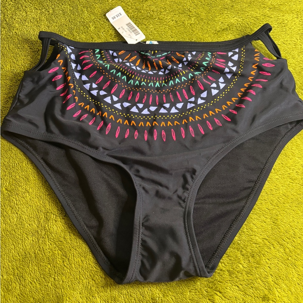 Aqua Le Vie en Rose Black Bikini bottom with Colorful Pattern